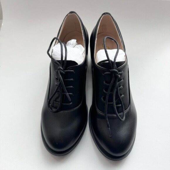Women’s Size 8.5 Black Lace Up Oxfords Block Heel Mid Heel Classic Shoes - Picture 1 of 11